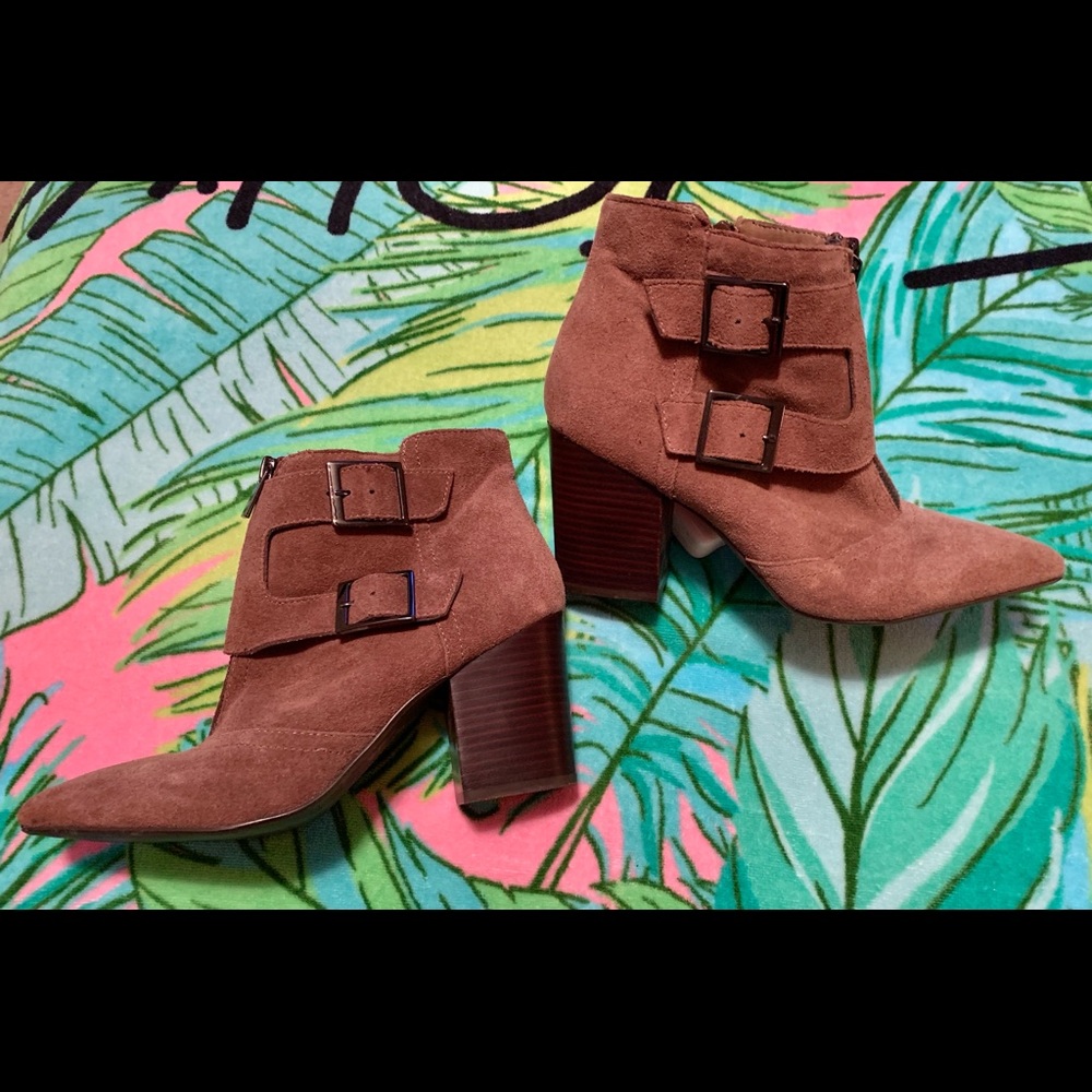 Beige suede booties